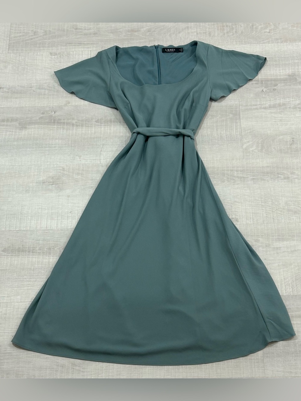 Lauren Ralph Lauren Dusty Teal Tie-Waist Midi Dress